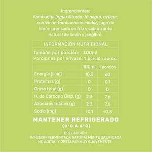 CAJA KOMBUCHA LIMÓN - JENGIBRE (12 unidades)